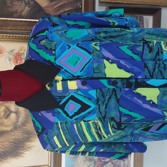 Abstract Shape Blue Purple Caliché Blouse - Picture 2 of 12